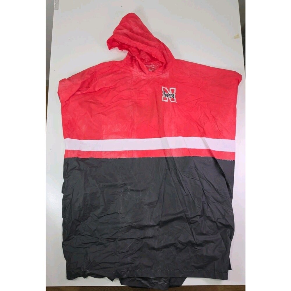 Vintage 90s Y2K Nebraska Cornhuskers Rain Poncho Hood Oversized 2XL-5XL Snap